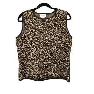 Talbots Cashmere Silk Blended Sleeveless Sweater Vest Brown Womens Size Large